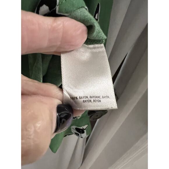 maeve anthropologie Green French Bulldog Pleated Button Up Shirt Sz 6 - Picture 6 of 8